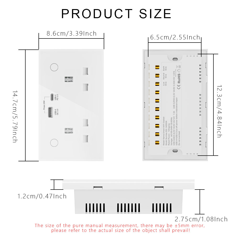 UK Standard Smart Socket DS-1420WN – OEM/ODM British Standard Outlet