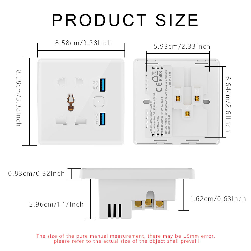 86-Style Socket With 2 USB Ports DS-1530WN – OEM/ODM Charging Outlet
