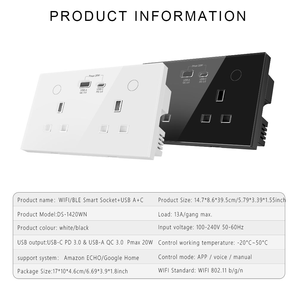 UK Standard Smart Socket DS-1420WN – OEM/ODM British Standard Outlet