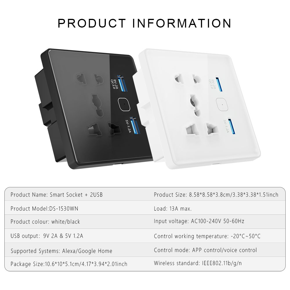 86-Style Socket With 2 USB Ports DS-1530WN – OEM/ODM Charging Outlet